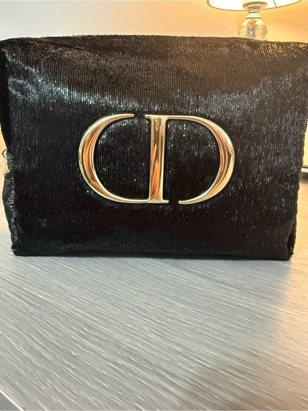 Dior Black Velvet Evening Clutch with Gold CD Emblem NWOT